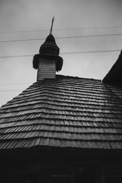 Παλιά Ξύλινη Εκκλησία Zakarpattia Ουκρανία Μαύρο Και Άσπρο — Φωτογραφία Αρχείου