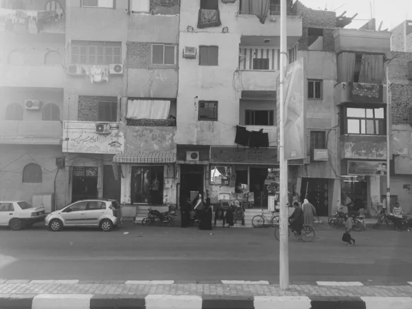 Black White Photo Street City Egypt — Stock Photo, Image