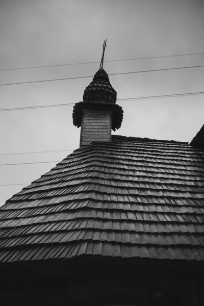 Παλιά Ξύλινη Εκκλησία Zakarpattia Ουκρανία Μαύρο Και Άσπρο — Φωτογραφία Αρχείου