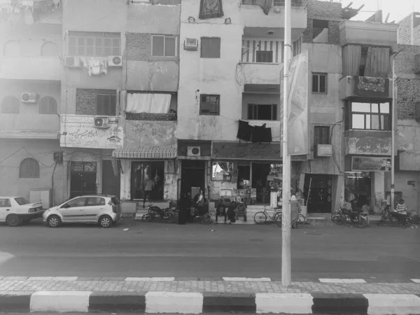 Black White Photo Street City Egypt — Stock Photo, Image