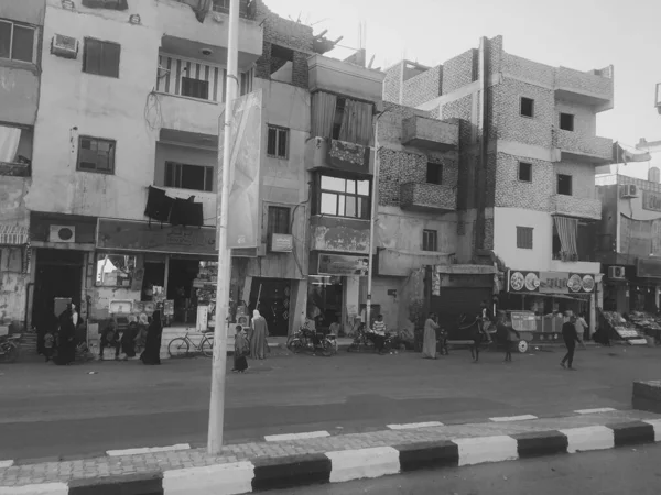 Black White Photo Street City Egypt — Stock Photo, Image