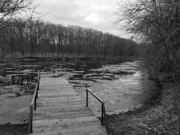 Beautiful Landscape Pier River Countryside — Stock Photo, Image