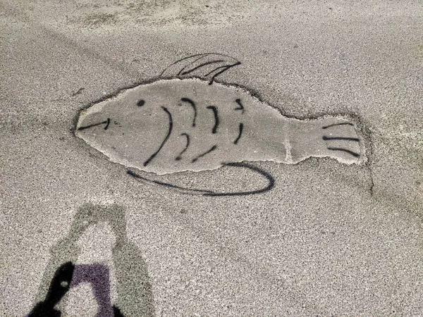 Nahaufnahme Eines Handgezeichneten Fisches Strand — Stockfoto