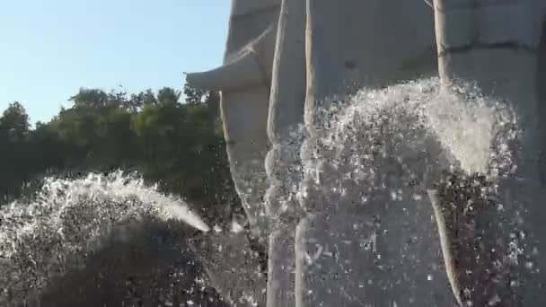 Spumeggiante fontana. bellissimo paesaggio con una fontana. fontana in ciotola di pietra . — Video Stock