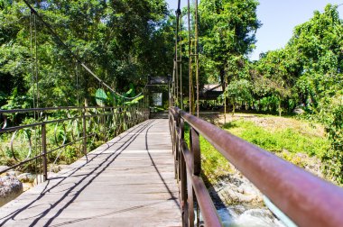 Yang şelale Bay, Vietnam. yaya köprüsü Nehri üzerinde menteşeli. Rezerv