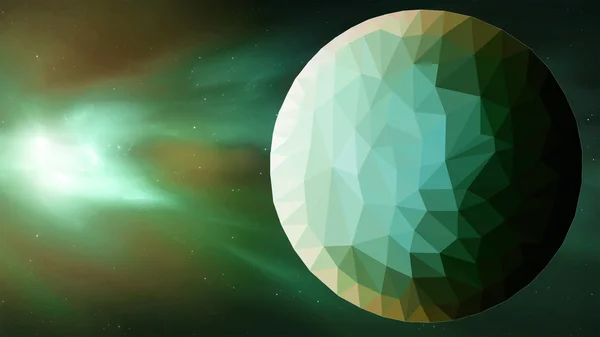 Gezegen ile masa üzerinde arka plan poligonal deseni