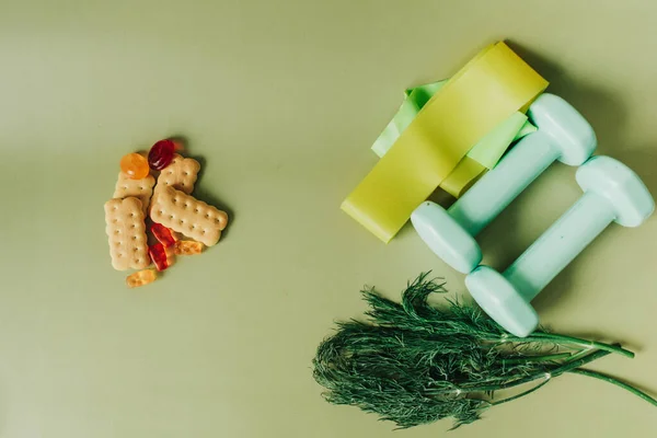 Nutrición adecuada y deportes versus dulces — Foto de Stock