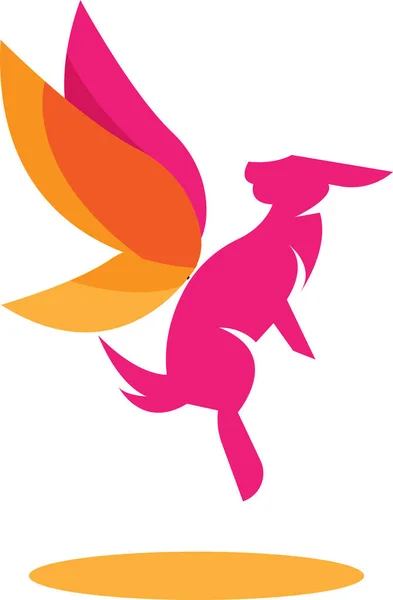 Rosa Hase Mit Fliegenden Flügeln Logo — Stockvektor