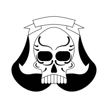 Kafatası kafa tasviri, siyah dişli, logolar ve cesaret, güç ve dayanıklılık simgeleri için birebir.