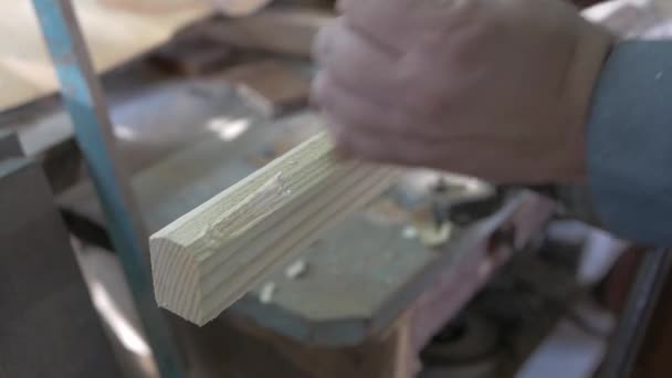 Плотник Работает Ручными Инструментами Дереве — стоковое видео