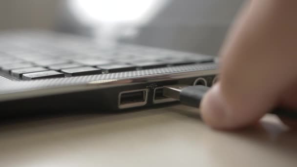 Włożyć Wtyczkę Mini Jack Laptopa — Wideo stockowe