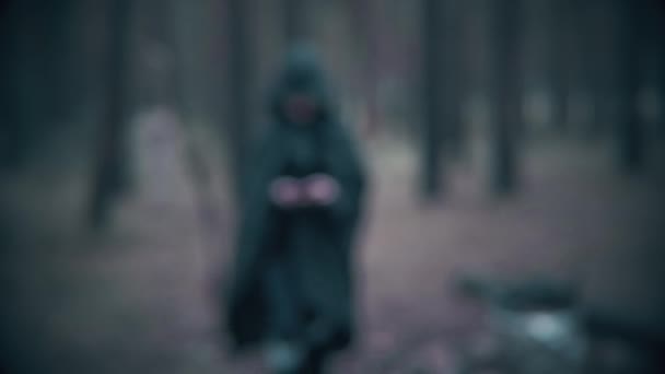 Une Terrible Silhouette Sombre Dans Forêt Apporte Clé Scène Pour — Video