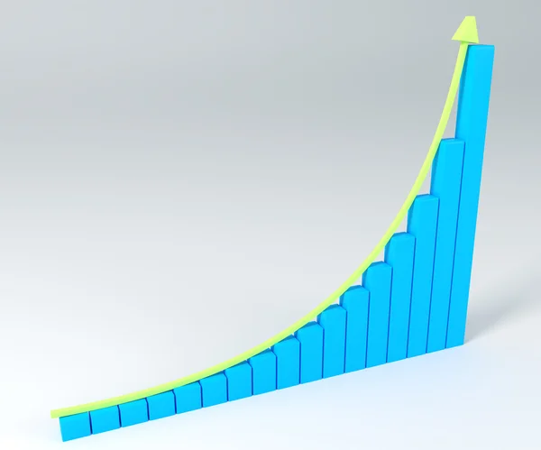 Gráfico de barras 3D com seta para cima — Fotografia de Stock