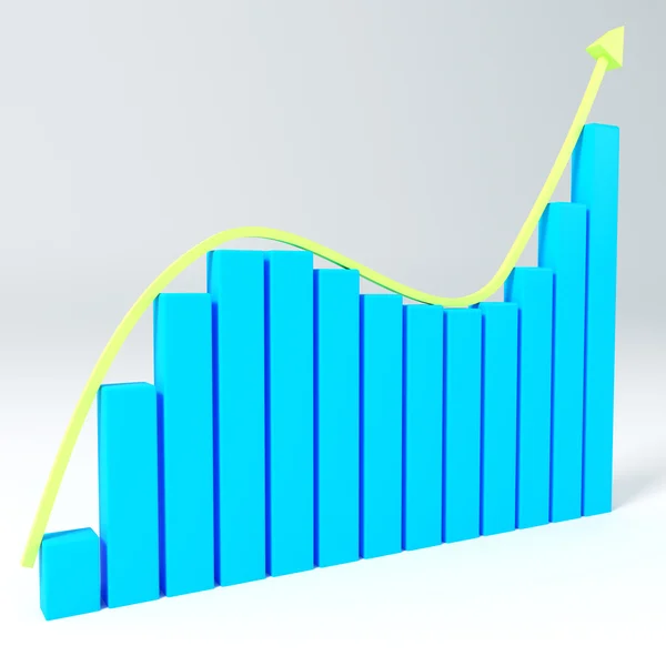 Gráfico de barras 3D com seta para cima — Fotografia de Stock