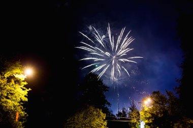 Fireworks uygulamasında Moskova şehir (Moscow region). Zafer Bayramı, 9 Mayıs 2016. Rusya.