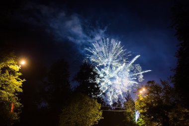 Fireworks uygulamasında Moskova şehir (Moscow region). Zafer Bayramı, 9 Mayıs 2016. Rusya.