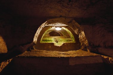Ünlü dönüm noktası - eski Hıristiyan mezarlığı (catacombs), Saint Paul. Rabat, Malta.