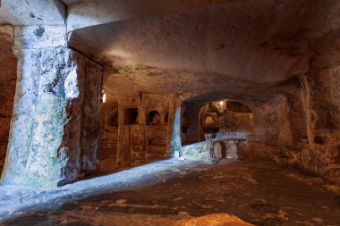 Ünlü dönüm noktası - eski Hıristiyan mezarlığı (catacombs), Saint Paul. Rabat, Malta.