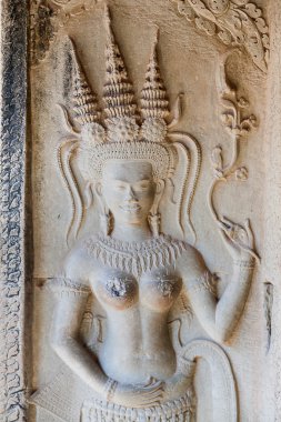 Apsara dansçılar Angkor Wat (en büyük dini tapınak karmaşık anıt Dünya) duvarlara üzerinde her yerde taş, oyma. Siem Reap, Kamboçya. UNESCO Dünya Miras Listesi.