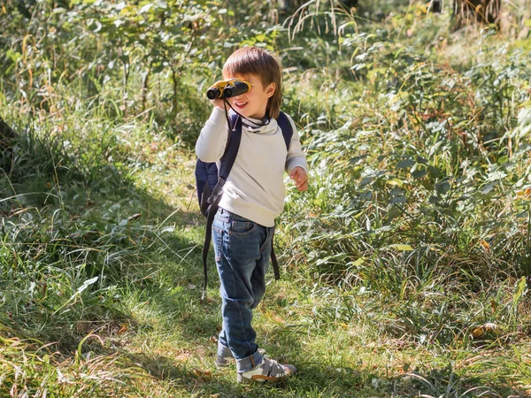 Любопытный Мальчик Гуляет Лесу Активный Отдых Свежем Воздухе Детей Ребенок — стоковое фото
