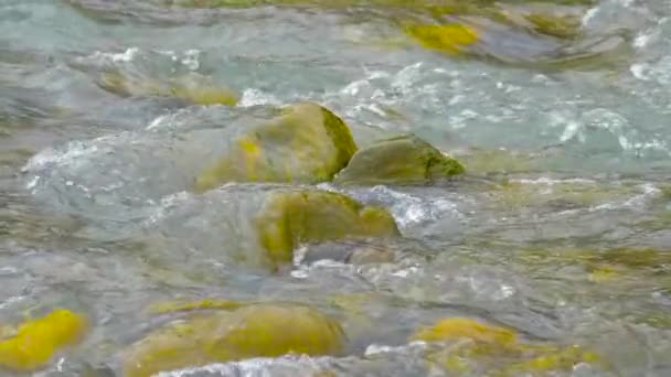 Skumvågor på vattenytan. Strömmen av Sotji floden rinner från bergen genom staden. Sotji, Ryssland. — Stockvideo