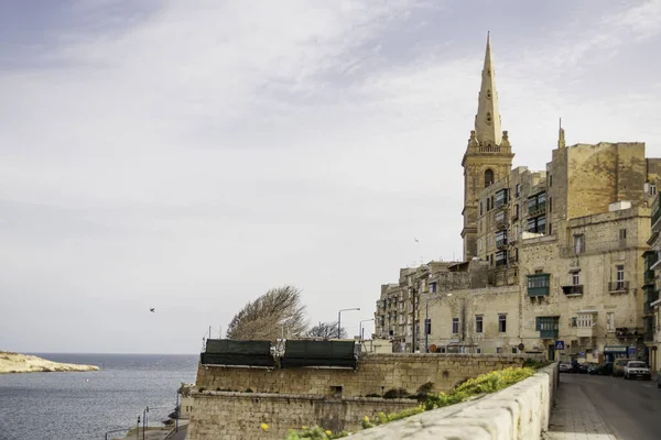 Panorama Valletta Capitale Malta Antichi Edifici Con Balconi Epoca Strade — Foto Stock