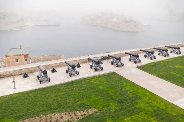 Valletta Malta Febrero 2010 Panorama Saluting Battery Saint Angelo Fort — Foto de Stock