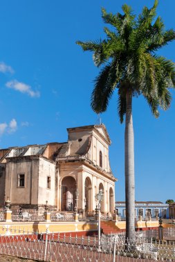 A view of Plaza Mayor with Santisima church in Trinidad, Cuba. UNESCO World Heritage Site.