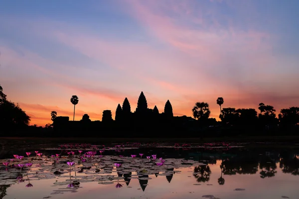 Wschód słońca w Angkor Wat, świątyni złożonych w Kambodży i największy pomnik religijnych na świecie. Światowego Dziedzictwa UNESCO. — Zdjęcie stockowe