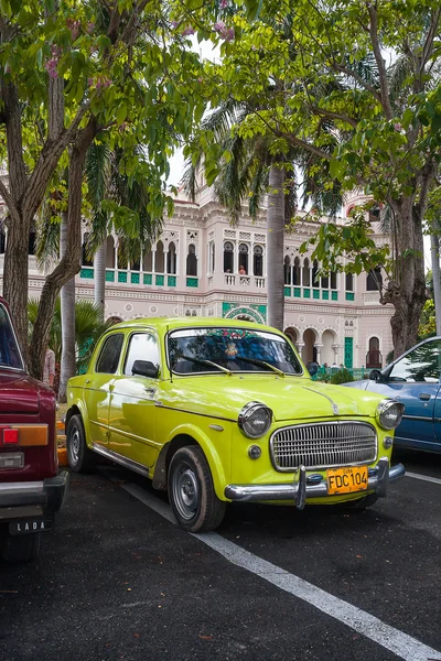 HAVANA, CUBA - February 5, 2008. Classic Fiat parking near palm trees. Most of the Cubans drive cars that were on the road before 1959. — Φωτογραφία Αρχείου