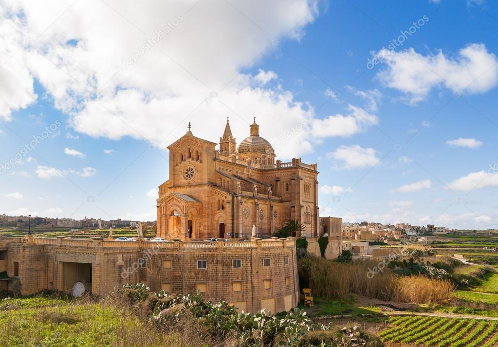 Ta' Pinu Church in village Gharb, Gozo island, Malta. The famous Madonna church is dedicated to the Blessed Virgin of Ta' Pinu.