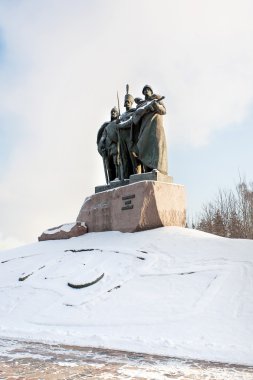 Zafer Parkı. Rusya'nın savunucuları anıt. Güneşli kış günü. Moscow, Rusya Federasyonu.