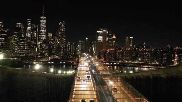 Éjszakai Város Híd Folyó Felett — Stock Fotó