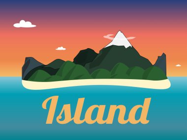 Seyahat dağlar gün batımı ada manzara renk düz vektör simgesi