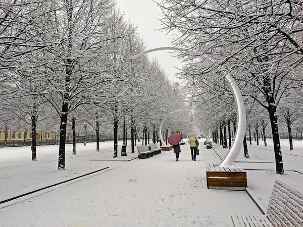 Moscow Russia January 2020 Women Walking Snow Covered Tsvetnoy Boulevard Royalty Free Stock Images