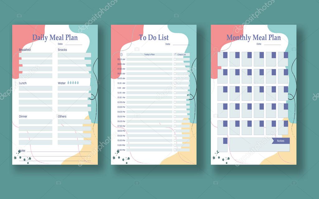 This planner is perfect to build up your health. ready for printing.Page Name: Todays Goal Daily Meal Plan Weekly Meal Plan Weekly Fitness chartFeatures: 100% Ready Dimensions: 8.511 inch Pages : 96Files Included: PDF File Files AI(Editable)