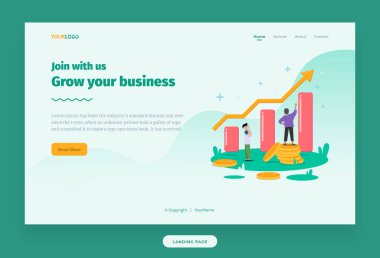 İş bilgisi illüstrasyon şablonu için istatistik illüstrasyonu, karakter, bozuk para doları vs. içeren Web Illustration Şablonu, Yetiştirme İşletmeleri