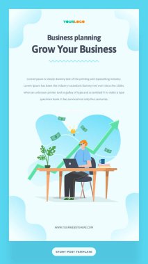 Düz Karakterli Sosyal Medya Hikayesi Şablonu, Web, uygulama, bilgi, reklam vs. için kullanılan istatistik resimleme Büyütme İşletmesi