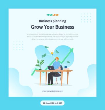 Düz Karakterli Sosyal Medya Posta Şablonu, Web, uygulama, bilgi, reklam vs. için kullanılan istatistik resimleme Büyütme İşletmesi