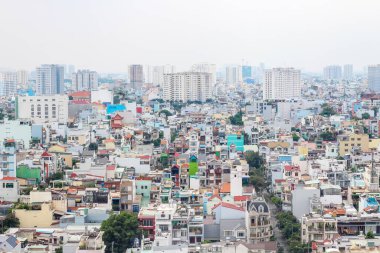 Ho Chi Minh şehrinin manzara manzarası ve kalabalık binası