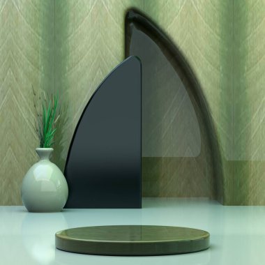 Siyah, modern, gerçekçi iç ürün sahne arkaplanı, 3D görüntüleme