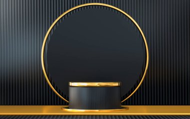 Koyu gri ve altın soyut geometrik arkaplan ve podyum 3D görüntüleme