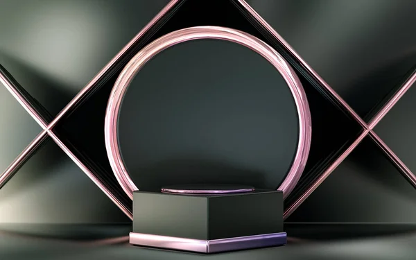 Lila Metallic Podium Display Med Abstrakt Geometrisk Form För Produktpresentation — Stockfoto