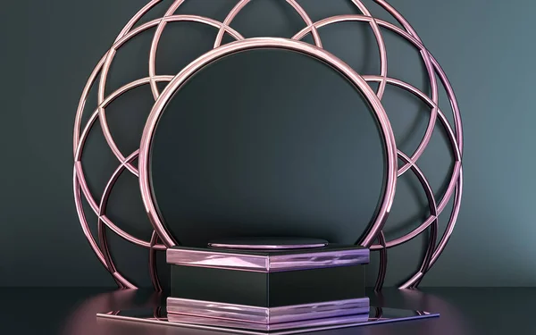 Exhibición Metálica Púrpura Del Podio Con Forma Geométrica Abstracta Para — Foto de Stock
