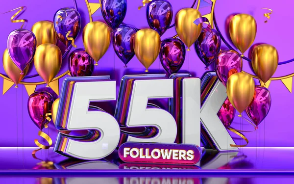 55K Celebração Seguidores Obrigado Banner Mídia Social Com Roxo Ouro — Fotografia de Stock