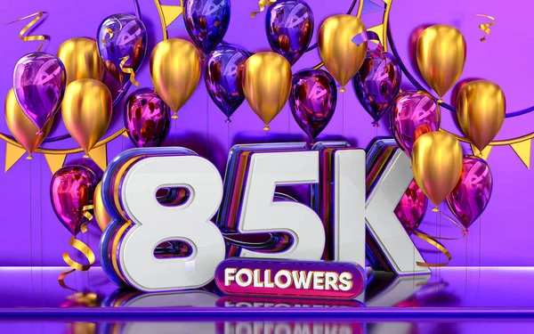 85K Celebração Seguidores Obrigado Banner Mídia Social Com Roxo Ouro — Fotografia de Stock