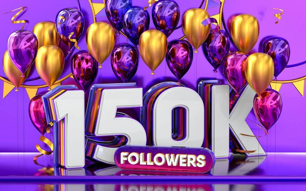150K Celebração Seguidores Obrigado Banner Mídia Social Com Roxo Ouro — Fotografia de Stock