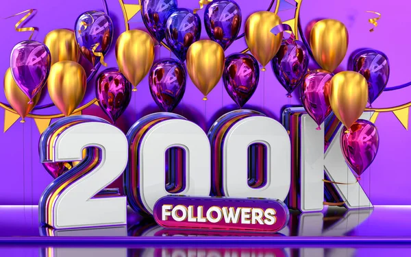 200K Celebração Seguidores Obrigado Banner Mídia Social Com Roxo Ouro — Fotografia de Stock