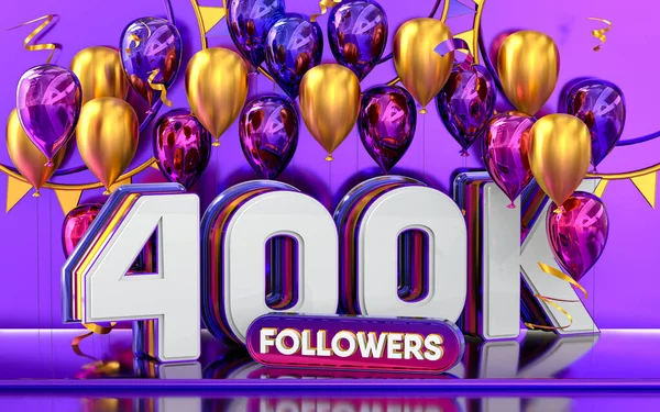 400K Volgers Feest Dank Social Media Banner Met Paarse Gouden — Stockfoto