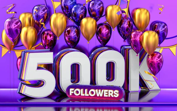 500K Celebração Seguidores Obrigado Banner Mídia Social Com Roxo Ouro — Fotografia de Stock